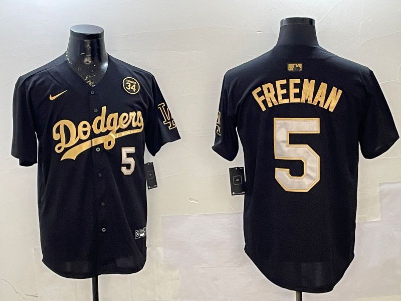 Men Los Angeles Dodgers 5 Freeman Black Gold Game 2025 Nike MLB Jersey style 02252